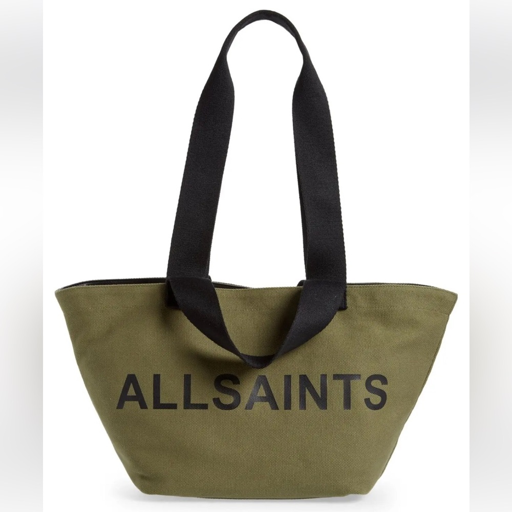 All Saints Khaki Tote with Black Straps